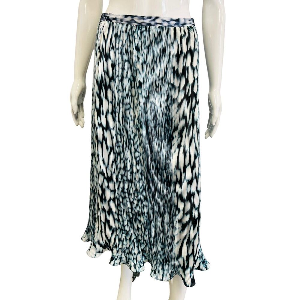 ELIE TAHARI Blue White Printed Alex Pleated Midi Skirt Size 10